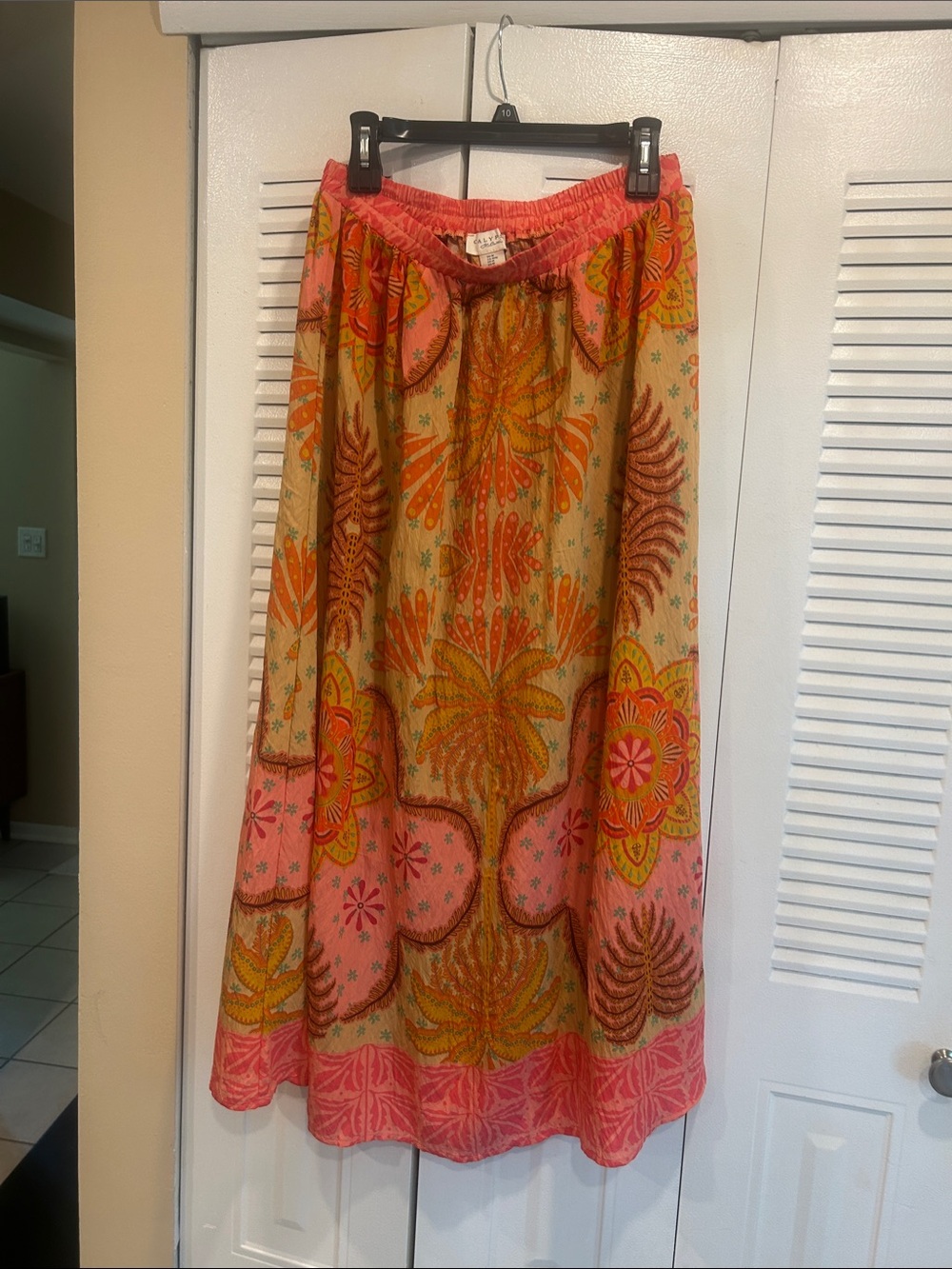 Calypso St. Barth Pink, Orange & Yellow Floral Paisley Maxi Skirt